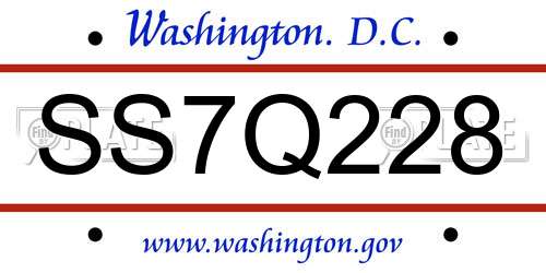 SS7Q228 District Of Columbia License Plate