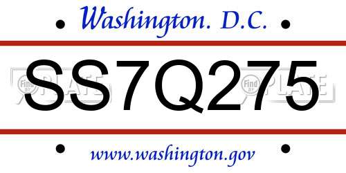 SS7Q275 District Of Columbia License Plate