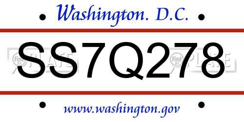 SS7Q278 District Of Columbia License Plate