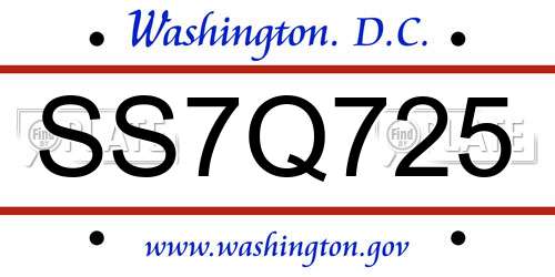 SS7Q725 District Of Columbia License Plate