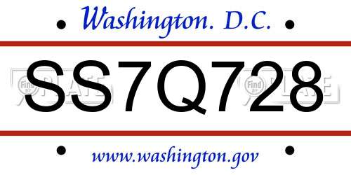 SS7Q728 District Of Columbia License Plate
