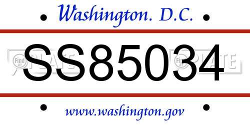 SS85034 District Of Columbia License Plate