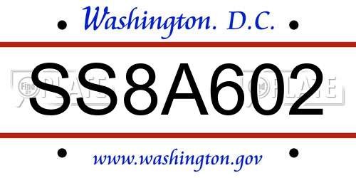 SS8A602 District Of Columbia License Plate
