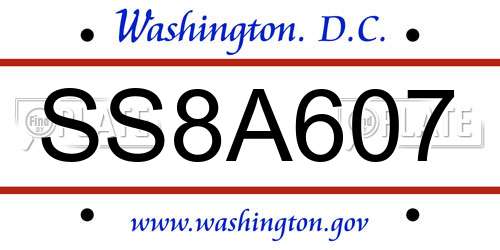 SS8A607 District Of Columbia License Plate