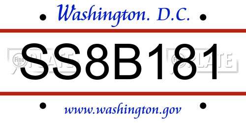 SS8B181 District Of Columbia License Plate