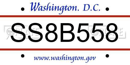SS8B558 District Of Columbia License Plate
