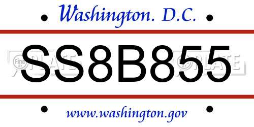SS8B855 District Of Columbia License Plate