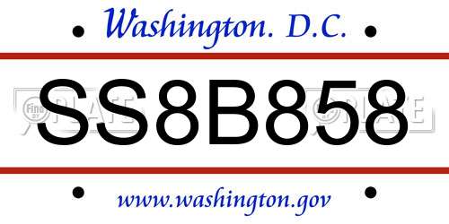 SS8B858 District Of Columbia License Plate