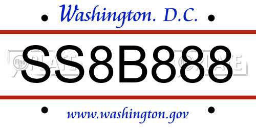 SS8B888 District Of Columbia License Plate