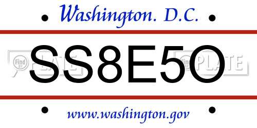 SS8E5O District Of Columbia License Plate