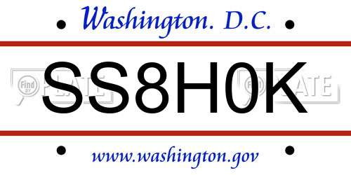 SS8H0K District Of Columbia License Plate