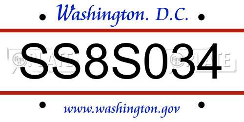 SS8S034 District Of Columbia License Plate
