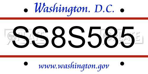 SS8S585 District Of Columbia License Plate