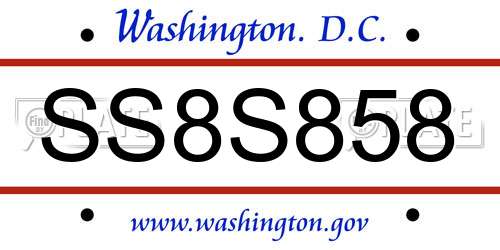 SS8S858 District Of Columbia License Plate