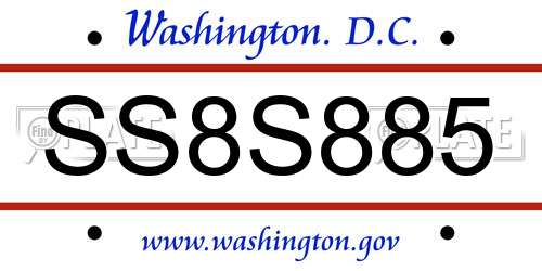 SS8S885 District Of Columbia License Plate