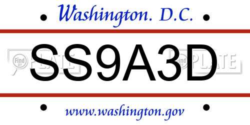 SS9A3D District Of Columbia License Plate