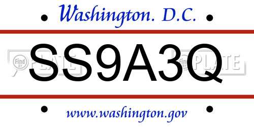 SS9A3Q District Of Columbia License Plate