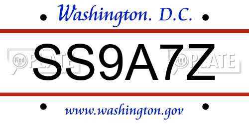 SS9A7Z District Of Columbia License Plate