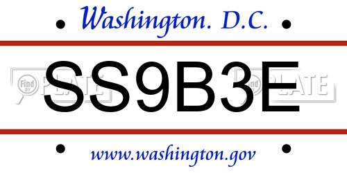 SS9B3E District Of Columbia License Plate