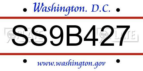 SS9B427 District Of Columbia License Plate