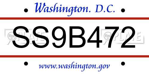 SS9B472 District Of Columbia License Plate