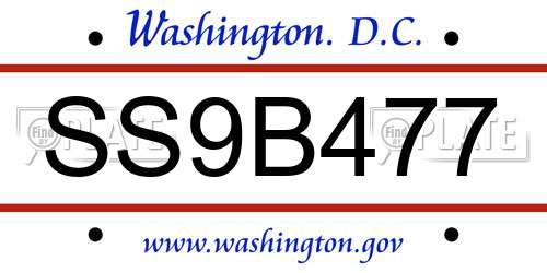 SS9B477 District Of Columbia License Plate