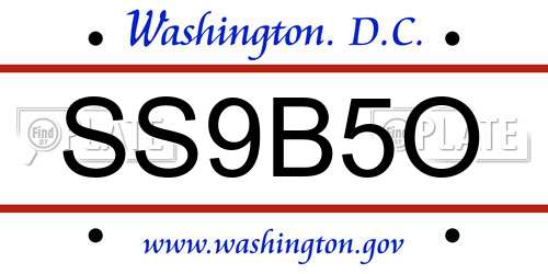 SS9B5O District Of Columbia License Plate