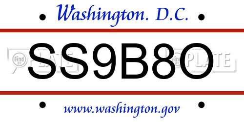 SS9B8O District Of Columbia License Plate
