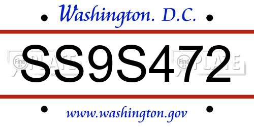 SS9S472 District Of Columbia License Plate