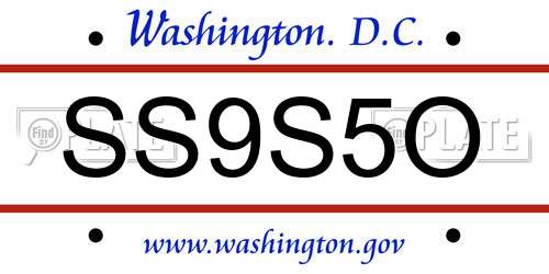 SS9S5O District Of Columbia License Plate