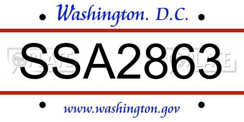 SSA2863 District Of Columbia License Plate