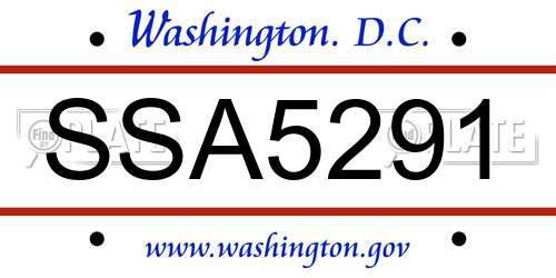 SSA5291 District Of Columbia License Plate