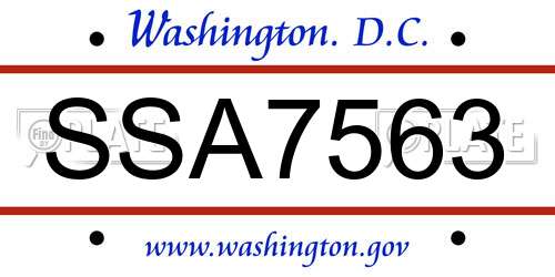 SSA7563 District Of Columbia License Plate