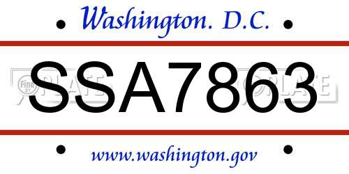 SSA7863 District Of Columbia License Plate