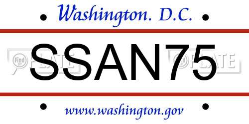 SSAN75 District Of Columbia License Plate