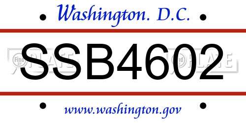 SSB4602 District Of Columbia License Plate