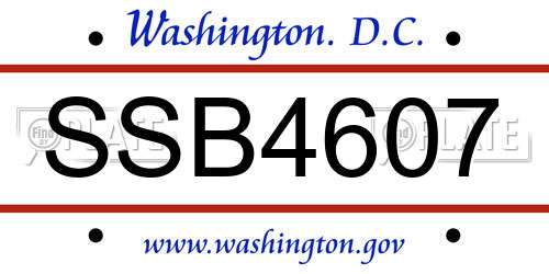 SSB4607 District Of Columbia License Plate