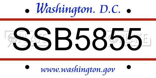 SSB5855 District Of Columbia License Plate