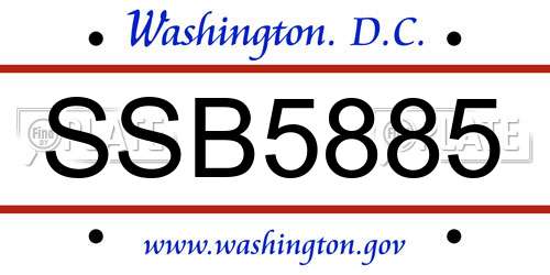 SSB5885 District Of Columbia License Plate
