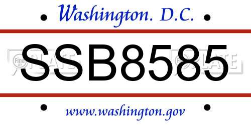 SSB8585 District Of Columbia License Plate