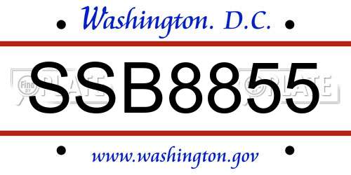 SSB8855 District Of Columbia License Plate