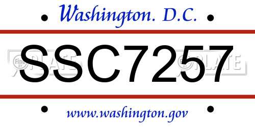 SSC7257 District Of Columbia License Plate