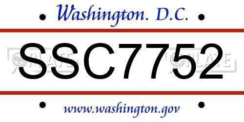 SSC7752 District Of Columbia License Plate