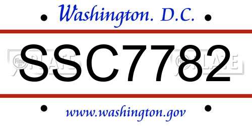 SSC7782 District Of Columbia License Plate