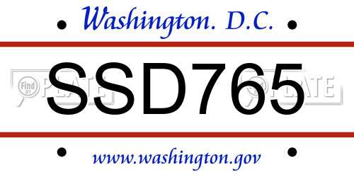 SSD765 District Of Columbia License Plate