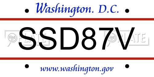 SSD87V District Of Columbia License Plate