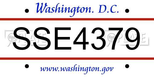 SSE4379 District Of Columbia License Plate