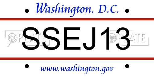 SSEJ13 District Of Columbia License Plate