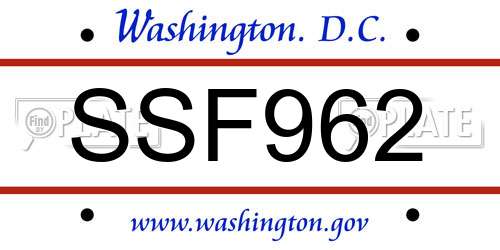 SSF962 District Of Columbia License Plate