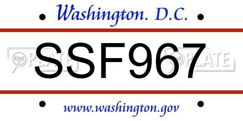 SSF967 District Of Columbia License Plate